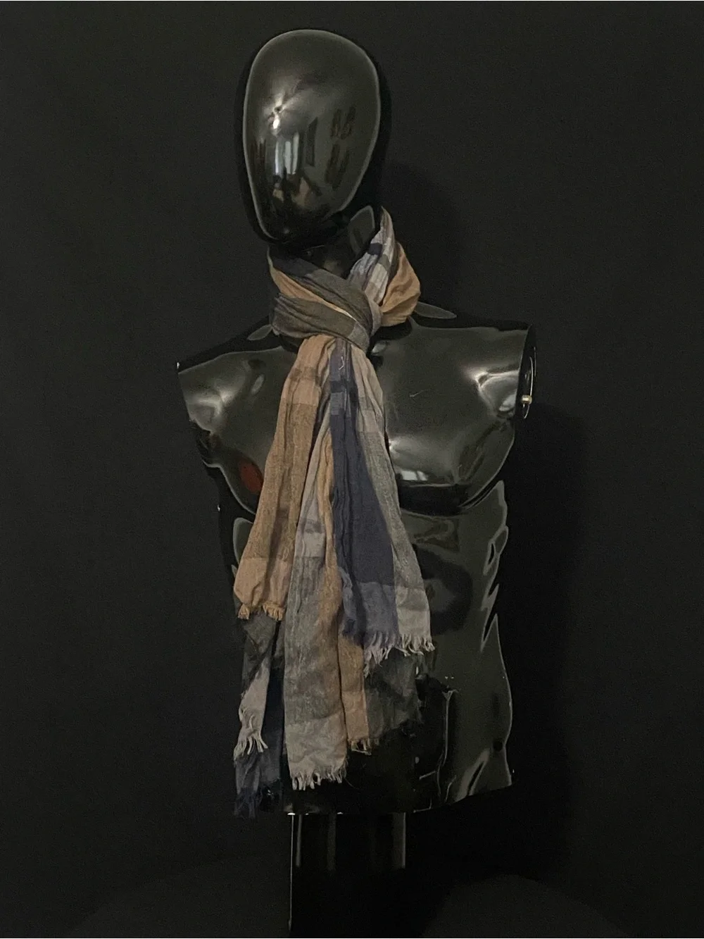 Neutral Multi-Striped Men's Scarf - Beige & Navy